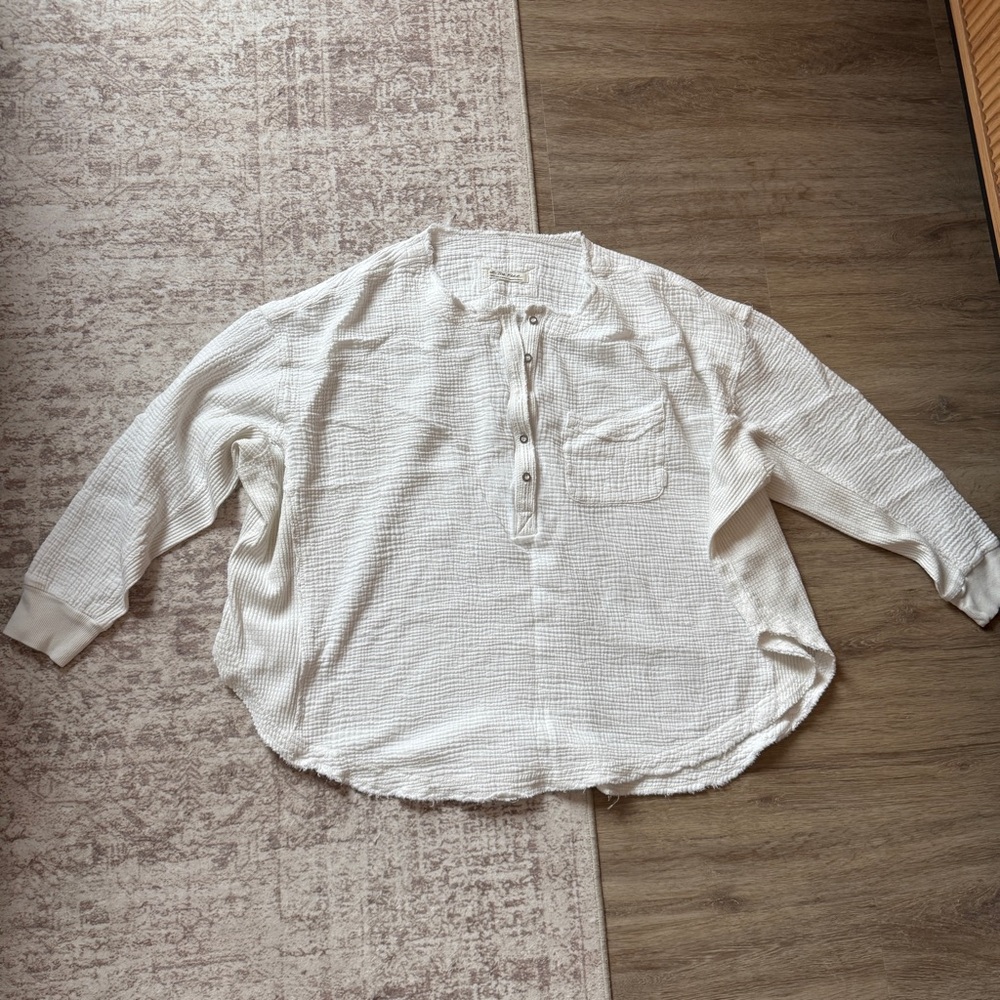 Free People White Long Sleeve Top